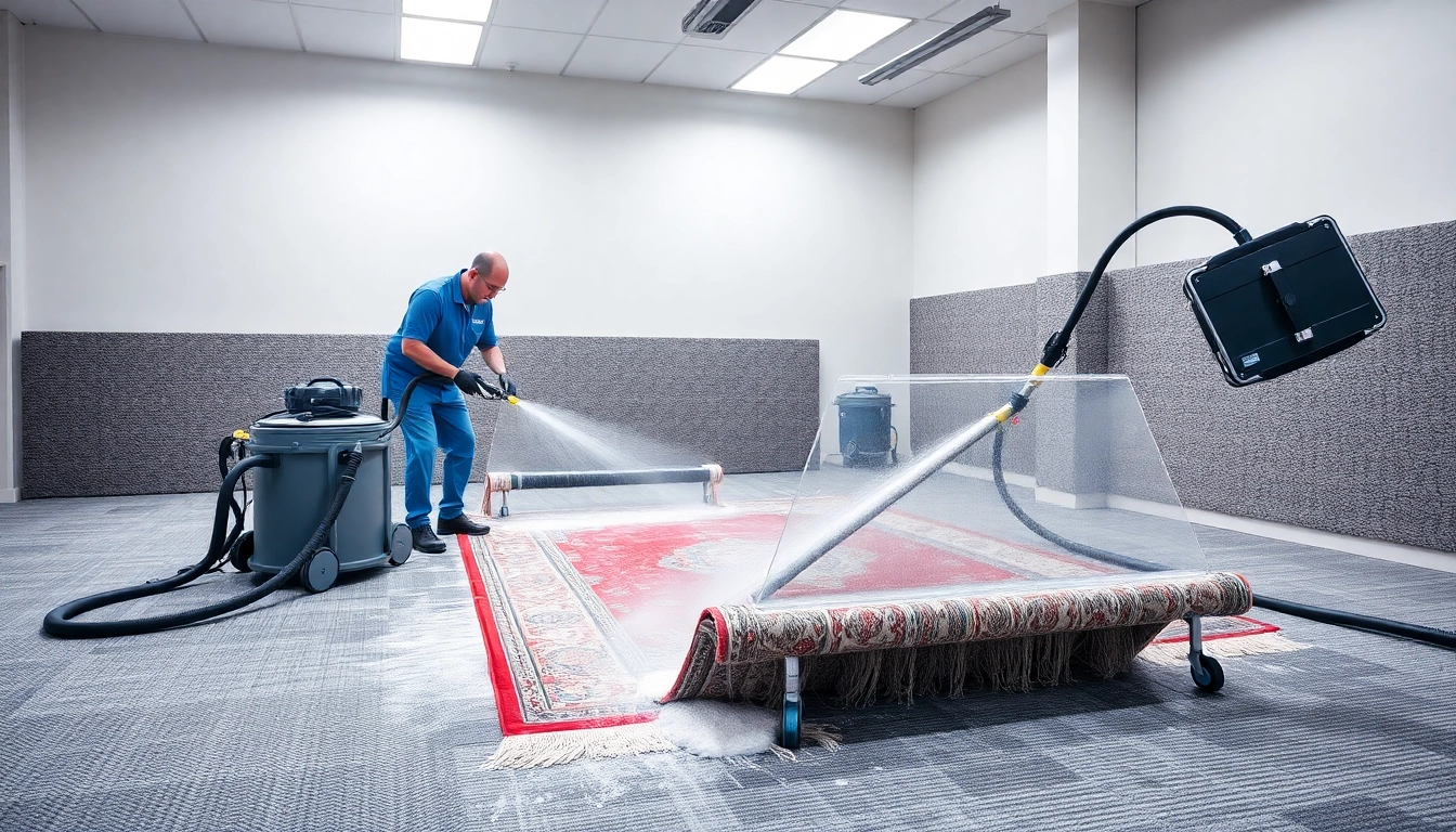 Professional team performing Lavaggio tappeto Milano in a modern facility with clean and