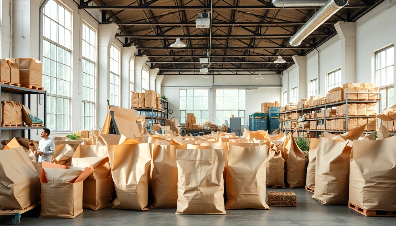 High-quality image of a eco-friendly torba papierowa being filled with fresh products in a busy