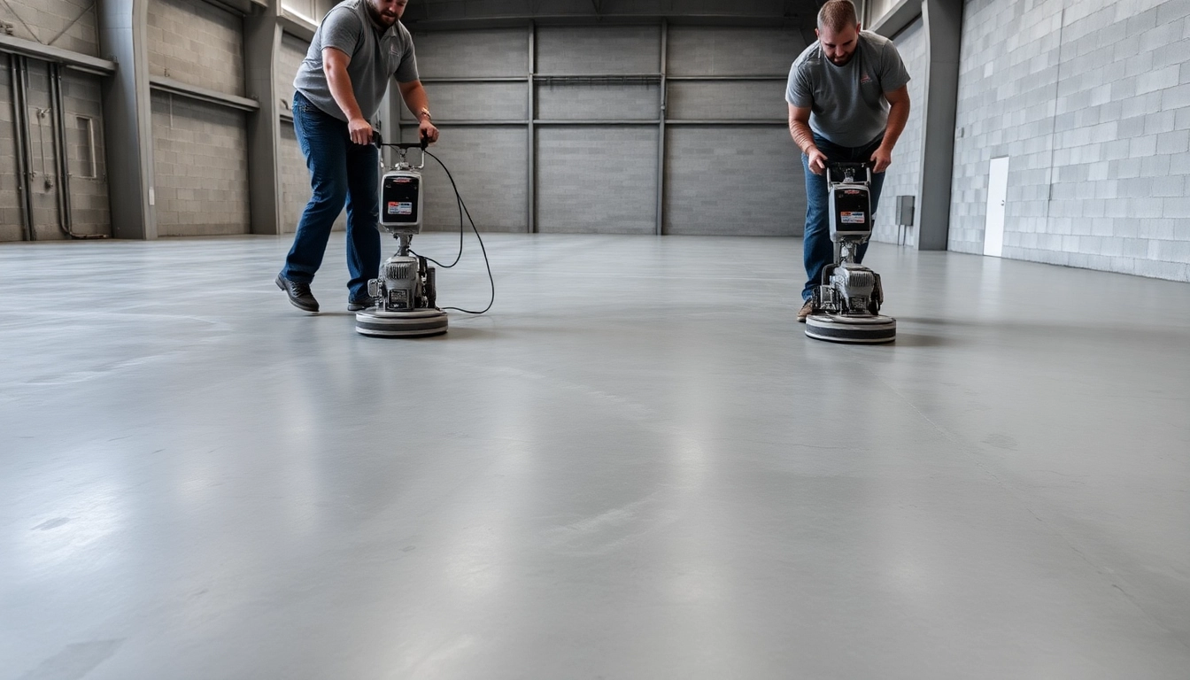 Professional team performing floor preparation in Birmingham with diamond grinding for smooth,