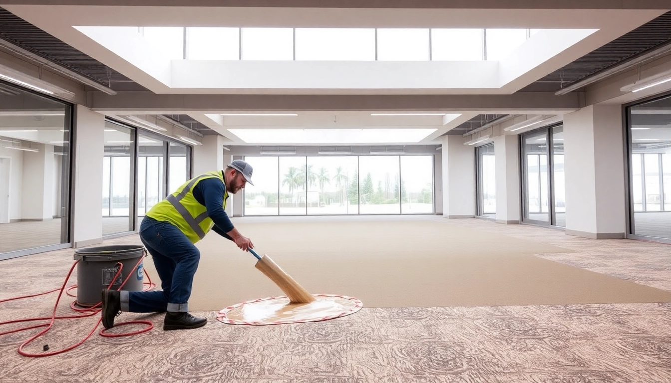 Skilled installer applying liquid screeding in Birmingham to ensure a smooth, durable floor